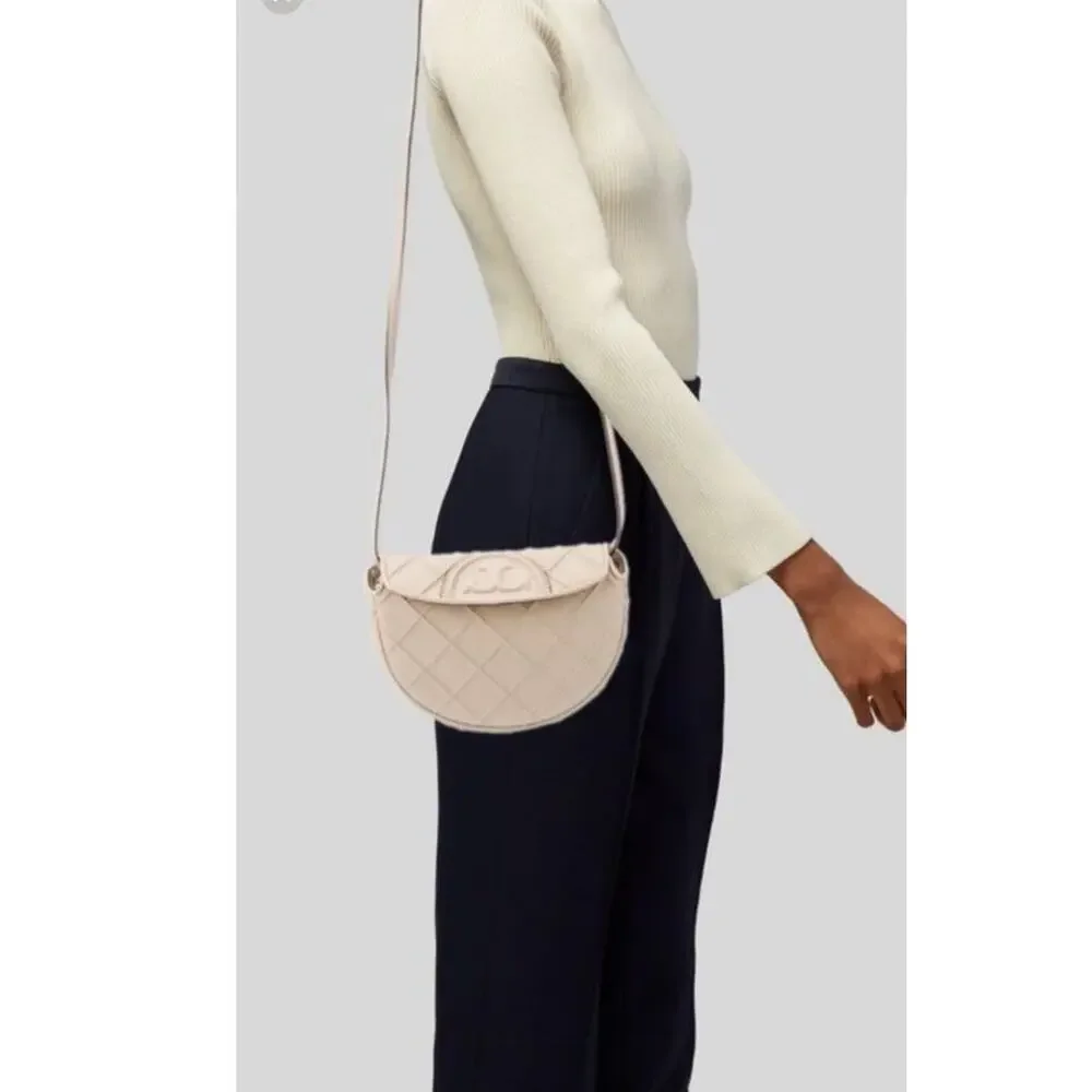 TORY BURCH Neutral White Leather Gold Chain Link Handle Shoulder Strap Bag Purse